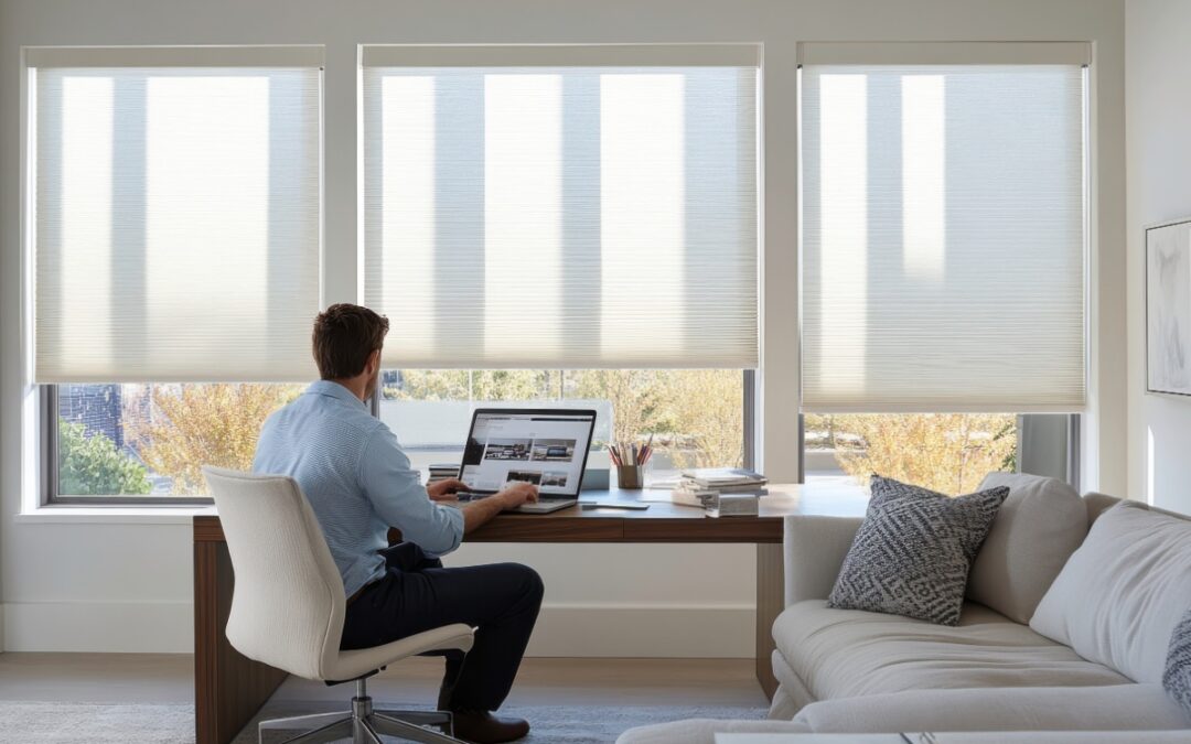 El espacio de trabajo perfecto: Control de reflejos en pantallas con cortinas roller para home office